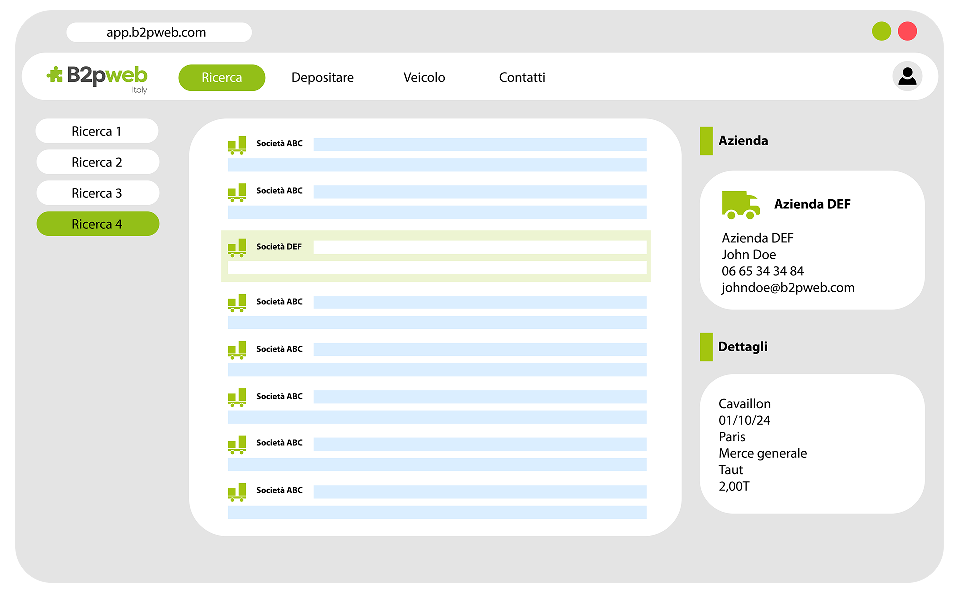 Registrazione borsa carichi per Padroncini B2PWeb Italy 